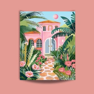 Paint By Numbers Kit For Adults Modern Exotic Villa Pink and Green Landscape Painting Nature Wall Art Gift Acrylic Diy Christmas Gift 162