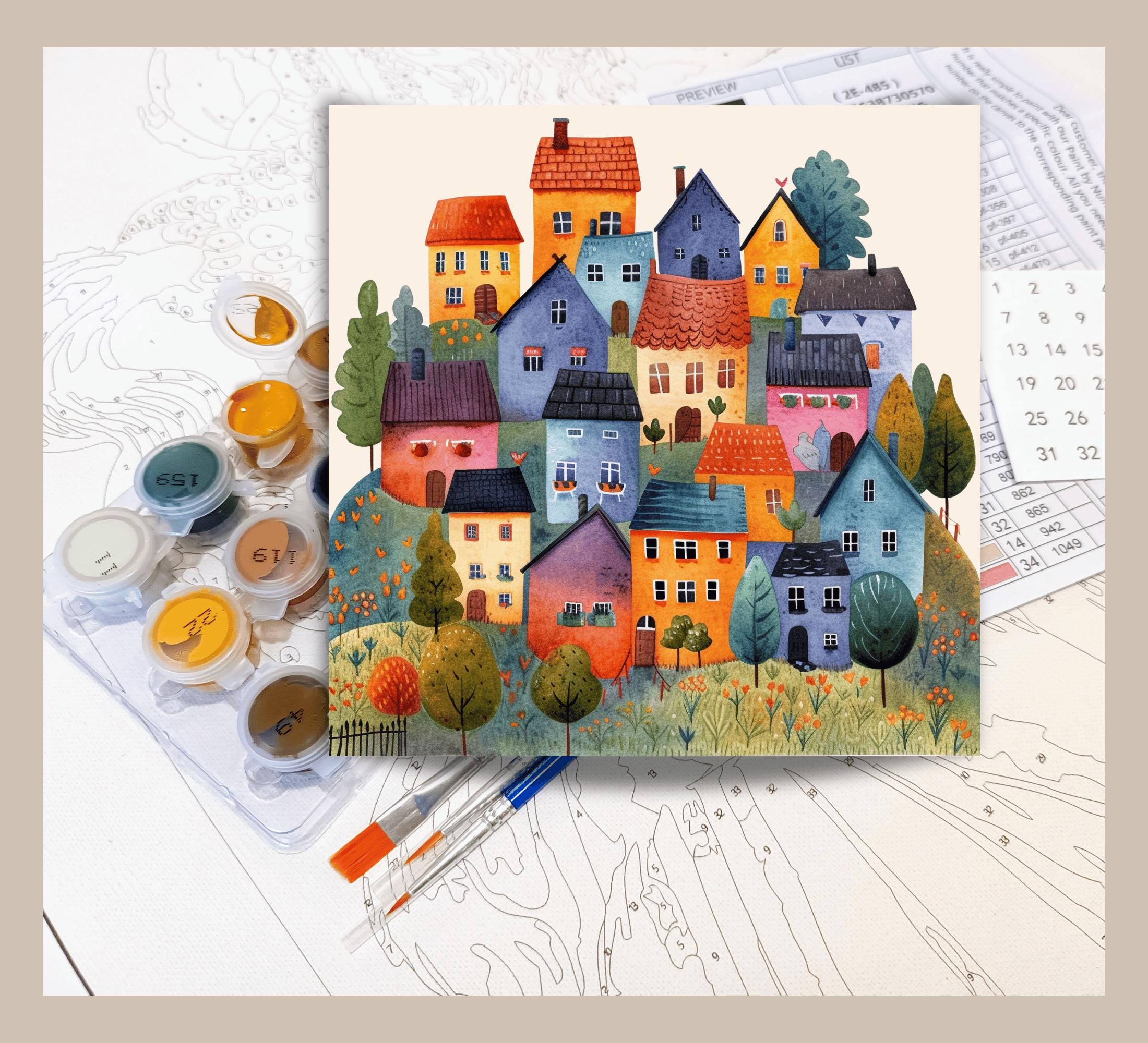 Modojuny Kit Peinture Par Numéros – Paysage 30x40 Cm, Sans Cadre – Peintures Acryliques, 3 Pinceaux – Activité Relaxante Dès 9 Ans