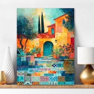 Diamond Painting Kit Vibrant Color Ceramic Tiles Mediterranean Villa Easy Drill  Painting Spain Travel Gift Christmas 451