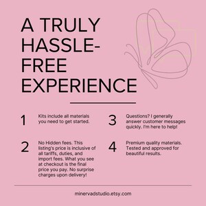 A pink background with black text and a butterfly graphic.