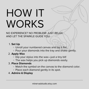 The image is a simple, straightforward guide that provides step-by-step instructions on how to create a sparkly canvas using diamonds. It does not contain any unnecessary details or excessive descriptions that would make it a lengthy or confusing text.