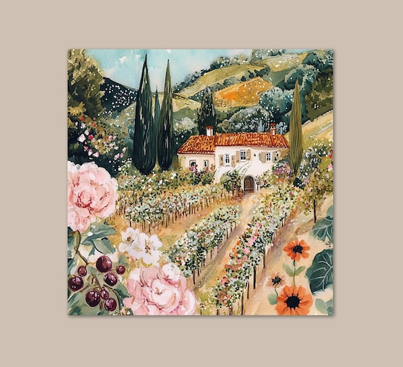 Paint By Numbers Kit for Adults Farm at The Mountains With Flowers, Mountain Landscape Acrylic Painting Set Green Orange Art Set 425