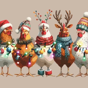 Kit per pittura con diamanti, simpatico pollo di Natale, sfondo beige, set di pittura fai da te, regalo di Natale, inaugurazione della casa, Natale 294