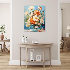 Flower Paint By Numbers for Adults Orange and White Flower Bouquet on a Blue Background Painting By Number Kit Gift for Wife 202 image 6