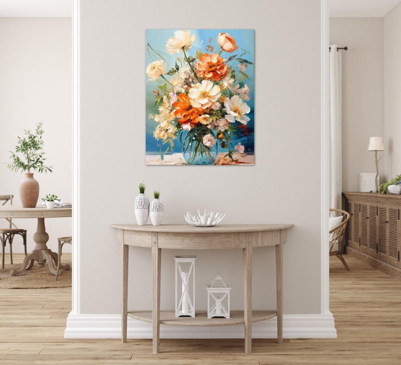Flower Paint By Numbers for Adults Orange and White Flower Bouquet on a Blue Background Painting By Number Kit Gift for Wife 202 image 6