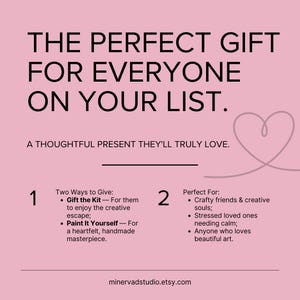 The image is a text-based presentation with a pink background, featuring a heart shape and a list of gift ideas.