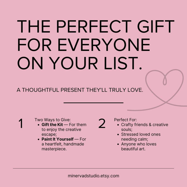 The image is a text-based presentation with a pink background, featuring a heart shape and a list of gift ideas.