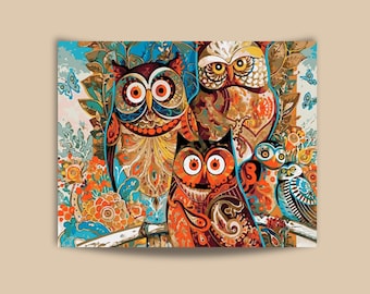 Kit de pintura por números para adultos: Familia de búhos, set acrílico 33