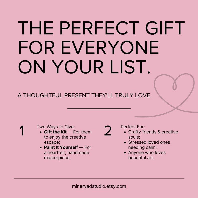 The image is a text-based presentation with a pink background, featuring a heart shape and a list of gift ideas.