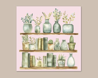 Paint By Numbers For Adults Pink and Green Books and Plants Bookshelf Book Worm Acrylic Painting Kit Book Lover Gift Relaxing Activity 390
