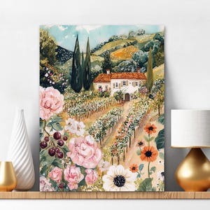 Paint By Numbers Kit for Adults Farm at The Mountains With Flowers, Mountain Landscape Acrylic Painting Set Green Orange Art Set 425