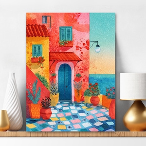 Paint By Numbers Kit for Adults Vibrant Color Mediterranean Coastal Villa Easy Diy Acrylic Painting Europe Travel Gift Christmas 449