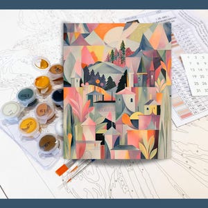 Kit de pintura por números para adultos, kit de pintura de cidade em tons pastéis, presente de Natal, presente de aniversário, conjunto de tinta acrílica para mãe 308 imagem 2