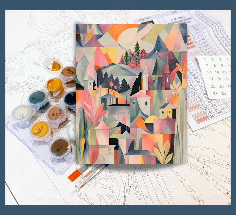 Kit de pintura por números para adultos, kit de pintura de cidade em tons pastéis, presente de Natal, presente de aniversário, conjunto de tinta acrílica para mãe 308 imagem 2