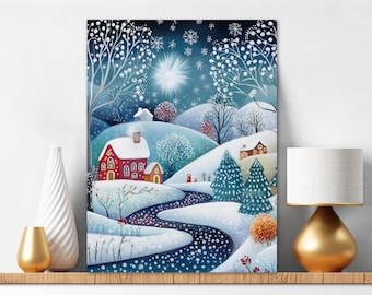 Diamond Painting Kit  Christmas Village in Winter With a River and Snow DIY Easy Painting Kit Wall Art Cute Christmas Gift 337