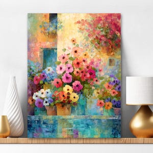 Paint By Numbers Kit For Adults Vibrant Color Ceramic Flower Vases Italian Art, Blue Yellow Painting Kit, Pink Florals Wall Art Set 459