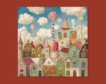 Verf door Getallen Voor Volwassenen Grillig Kerstdorp DIY Vierkante Schilderen Kit Candy Cane Village Wall Art Leuke Kerstcadeau 352