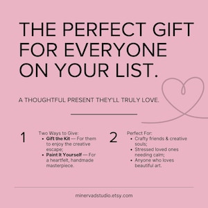 The image is a text-based presentation with a pink background, featuring a heart shape and a list of gift ideas.