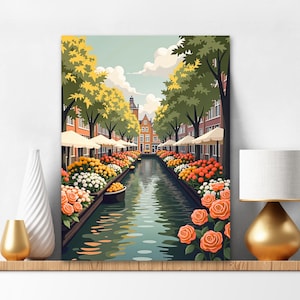 Paint By Numbers Kit For Adults Amsterdam Street Walk Painting Kit, Orange Green City Art Gift, The Netherlands Landscape Acrylic Paint 403