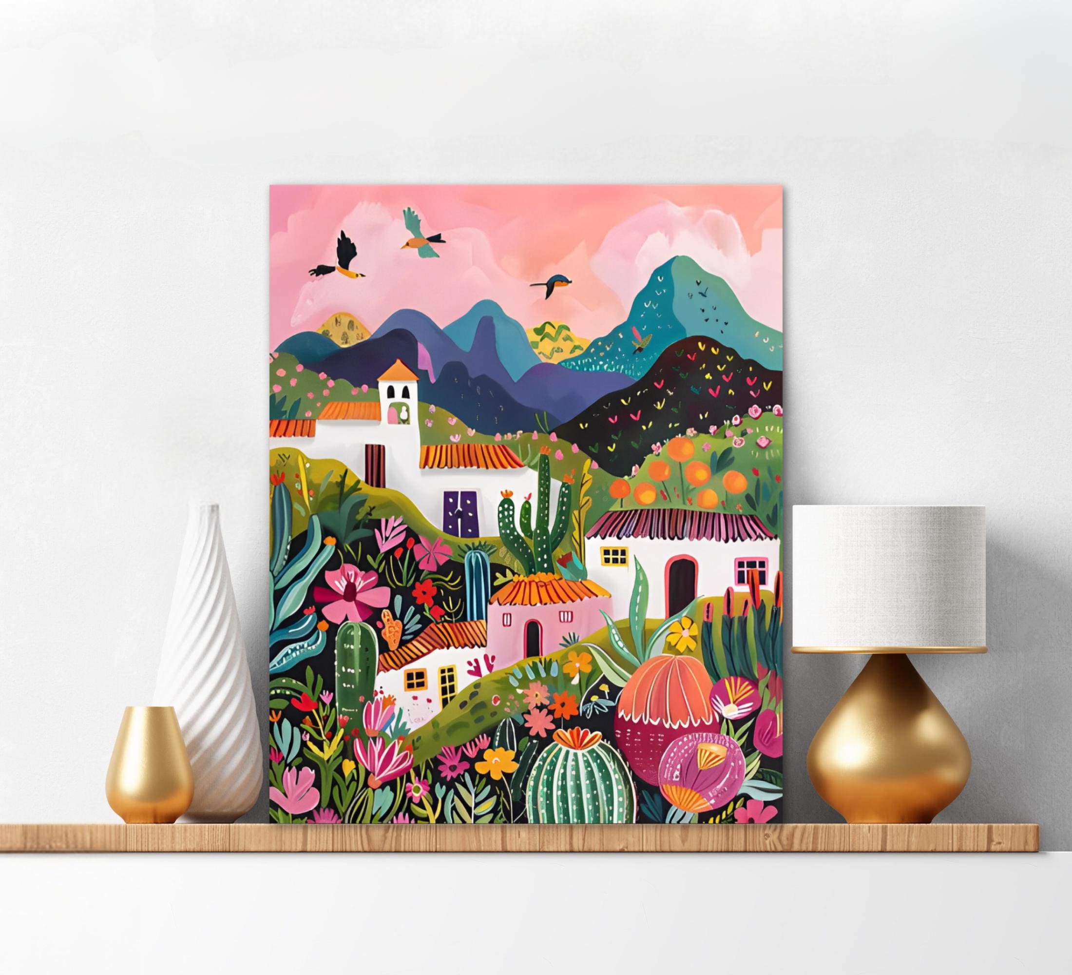 Paint By Numbers for Adults Pink Wildflowers and Mountains Landscape Painting Kit Flowers Gift for Women Crafter Xmas Gift for Friend 115