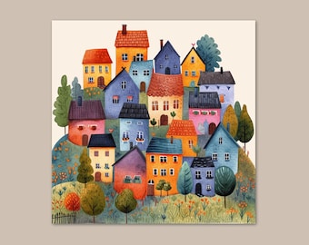 Paint By Numbers for Adults Tiny House Village Diy Acrylic Painting Kit Landscape Wall Art Gift for Crafter Friend Christmas Gift 378