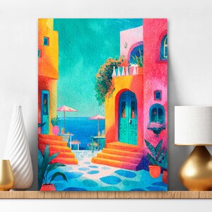 Paint By Numbers Kit for Adults Vibrant Color Italian Beach Village Diy Acrylic Painting Pink Blue Wall Art Christmas Set for Crafter 457