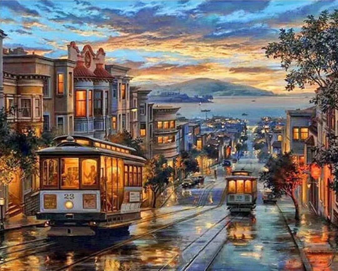 Paint by Numbers Kit for Adults San Francisco Tram Painting Kit City