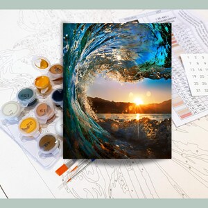 Kit de pintura por números para adultos: pintura de olas del océano, arte mural acrílico, set de bricolaje, regalo de cumpleaños, regalo de Navidad para amigos, actividad para interiores, 15 imagen 6