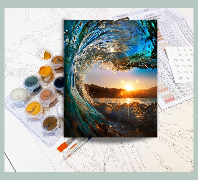 Kit de pintura por números para adultos: pintura de olas del océano, arte mural acrílico, set de bricolaje, regalo de cumpleaños, regalo de Navidad para amigos, actividad para interiores, 15 imagen 6