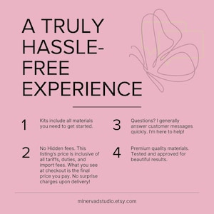 A pink background with black text and a butterfly graphic.