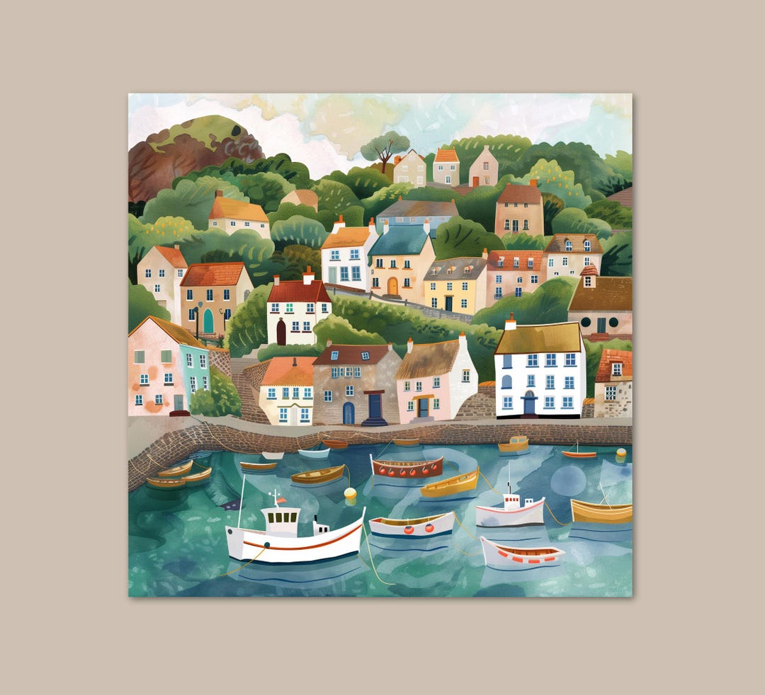 Paint by Numbers Kit for Adults Coastal Village Harbor With Boats in ...