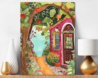 Diamond Painting Kit Pink and Green Quaint Cottage Garden Path 2899