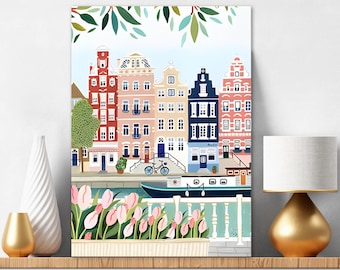 Paint By Numbers for Adults Amsterdam By The River Painting Kit City Art Gift Netherlands Landscape Acrylic Paint European Birthday Gift 131