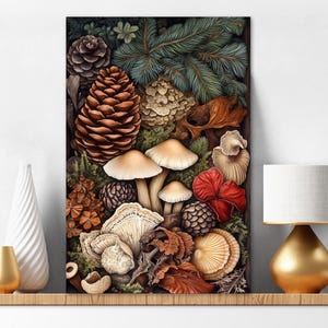 Kit de peinture au diamant Champignons et feuilles de forêt en quête de nourriture Kit bricolage pour amateurs de champignons 314