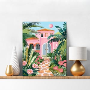 Paint By Numbers Kit Adult Modern Pink House adn Garden Landscape Painting Nature Wall Art Gift Acrylic Diy Christmas Gift 162