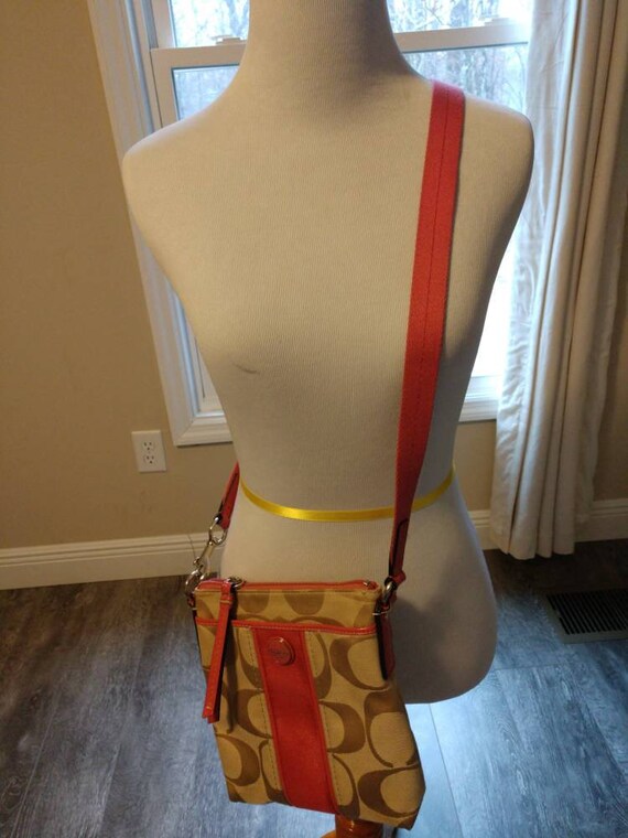 Coach Salmon Pink and Tan Logo Crossbody Bag