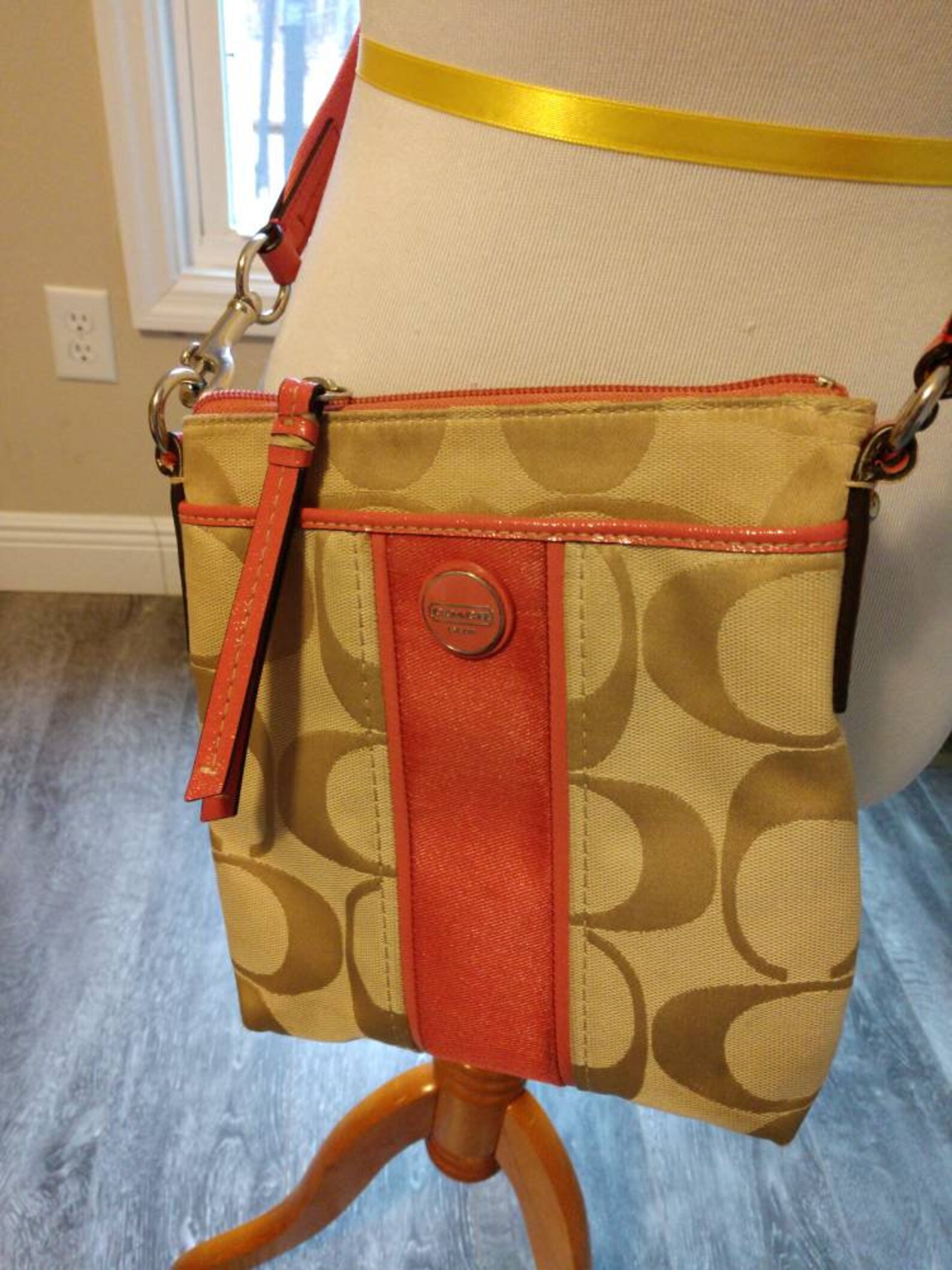 Coach Salmon Pink and Tan Logo Crossbody Bag Etsy
