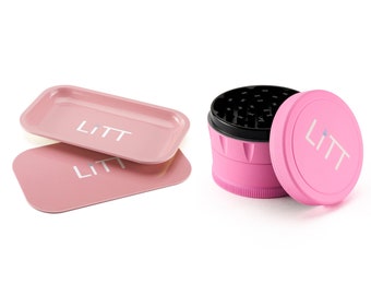 LiTT Pink Large Rolling Tray and Pink Grinder Bundle Herb Spice rolling Tray Perfect gift Set. Stash Storage.