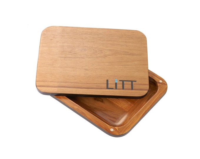Litt Stash Wooden Rolling Tray, Smoking Accessory With Lid
