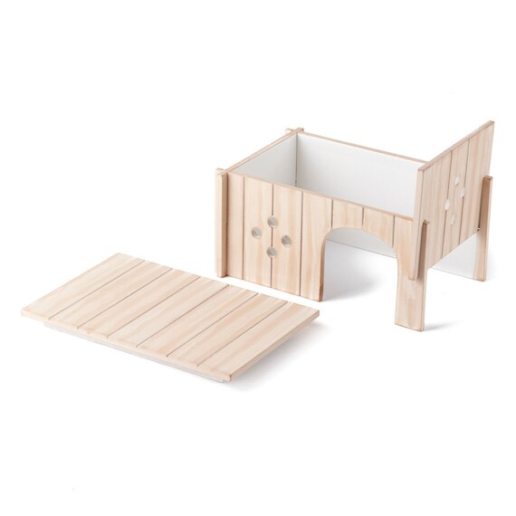 Maison Pour Hamster En Bois Avec Toit Amovible - Cabane Solide 10.5x9x7 Cm - Pour Cage Ou Boîte à Hamster - Fenêtres Et Porte - Isolante Et Saine - 11
