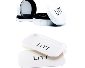 LiTT Large White Tray With Magnetic Lid & LiTT Classic White Grinder Spice Herb Rolling Tray Perfect gift Set