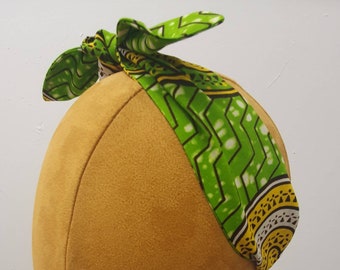 African Print NARROW MAYA Head Tie Vintage Style Head Band with Centre Knot Ankara Yellow Green Geometric Print