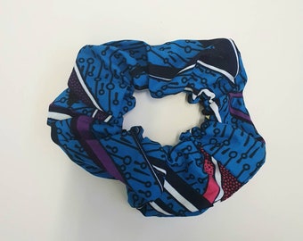 Scrunchie Ankara African Print with Navy Blue Pink Print Vintage Style Cotton