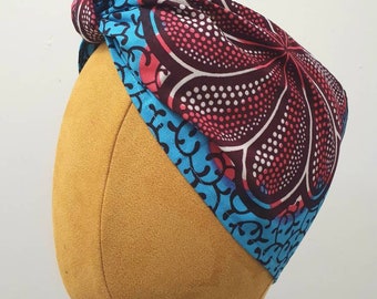 African Print Mini Headwrap headband Turban Head Tie Ankara Turquoise Pink Flower Kitinge Vintage
