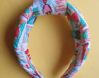 Beach Print Alice Band Sunbather Design Head Band with Centre Knot
