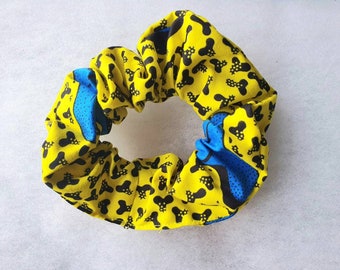 Scrunchie with Yellow Blue Splat Print Vintage Style Hair Elastic