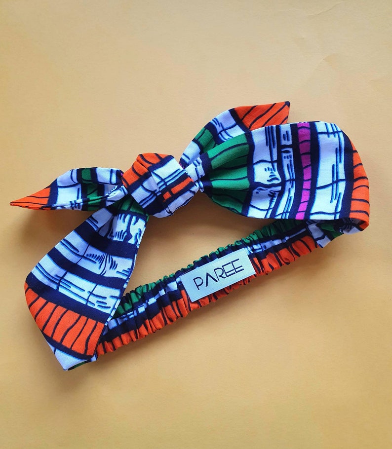 African Print NARROW MAYA Head Tie Vintage Style Head Band with Centre Knot Bamboo Print image 1
