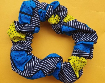 Scrunchie Ankara African Print with Blue Yellow  Print Vintage Style Cotton