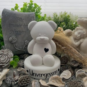 Handgegossener Teddy Gedenkstein,Sternenkind,Grabschmuck,Gedenkstein,Unvergessen-Friedhof-Dekoration-handgemacht,wetterfest,Wunschfarbe Herz