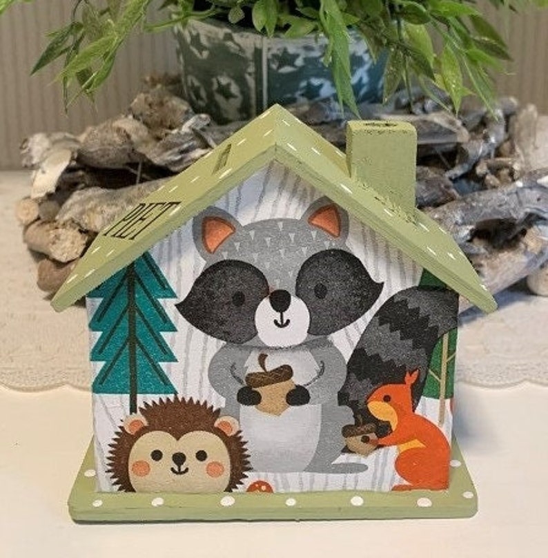 Spardose Haus aus Holz Waldtiere mit Namen Verschiedene Farben Weihnachtsgeschenk, Einschulung,Babygeschenke,Geburtstag Bild 5